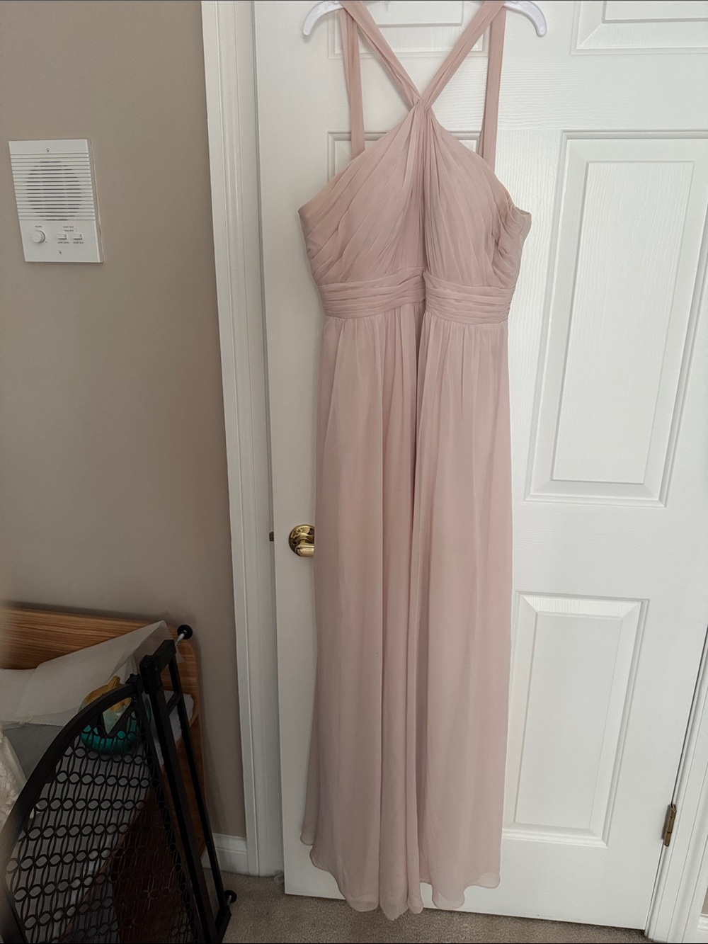 Azazie Blush Pink Cross-Back Chiffon Gown